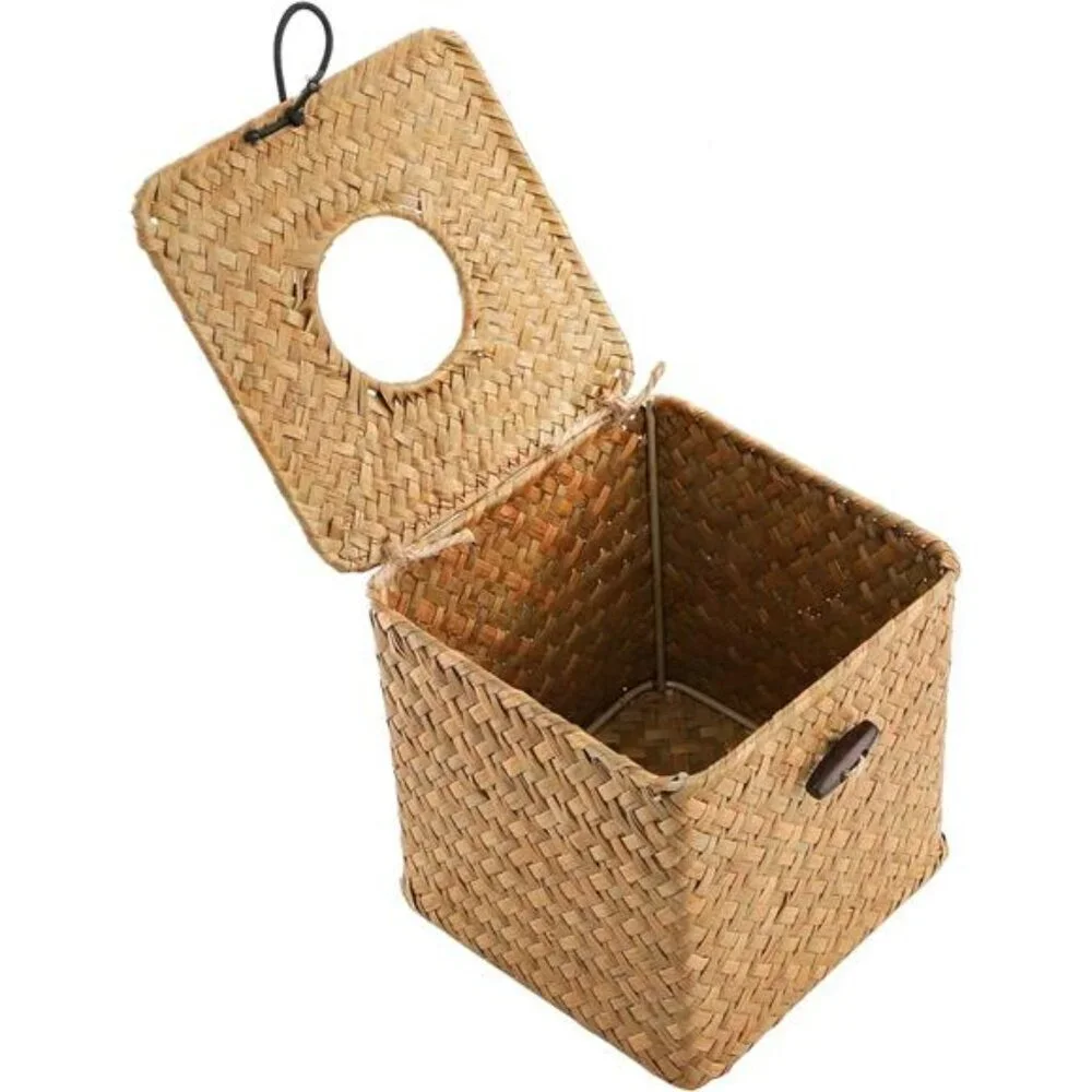 Seagrass tissue box cover set of 2 woven rattan tissue holder bathroom bedroom
